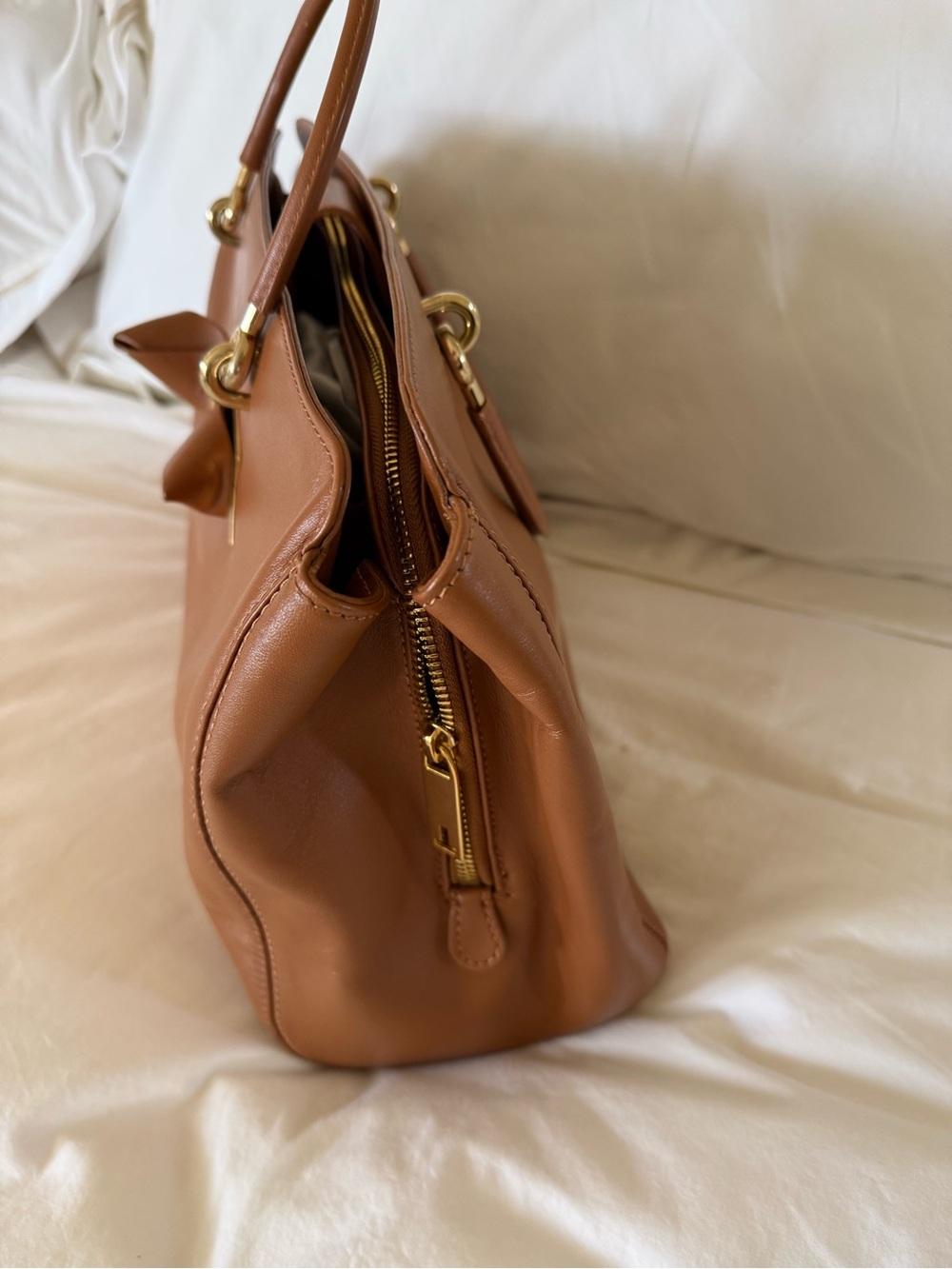 Ted Baker Tan Leather Satchel with Gold Hardware
